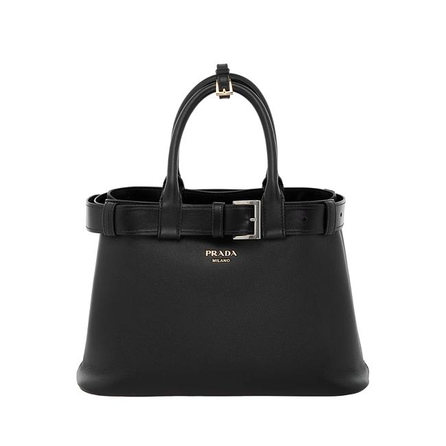 Prada Women's Buckle Medium Leather Bag (Black) 35x25x14cm - 1