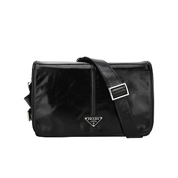 Prada Leather Crossbody Bag in Black for Men 30x20x11cm