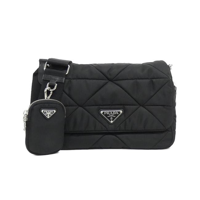 Prada Re-Nylon Shoulder Bag Black Leather 24x24x8.5cm - 1