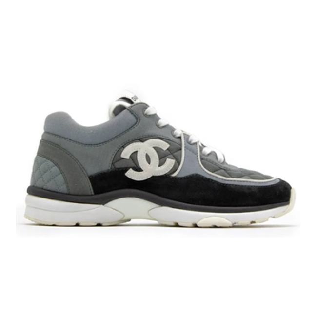 Chanel CC Logo Low Top Trainer Suede Grey - 1