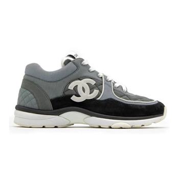 Chanel CC Logo Low Top Trainer Suede Grey