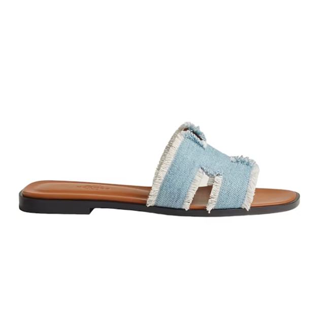 Hermes Oran Sandal Bleu Clair Fringed Denim (Women's) H241060Z - 1
