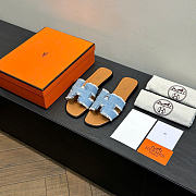 Hermes Oran Sandal Bleu Clair Fringed Denim (Women's) H241060Z - 5