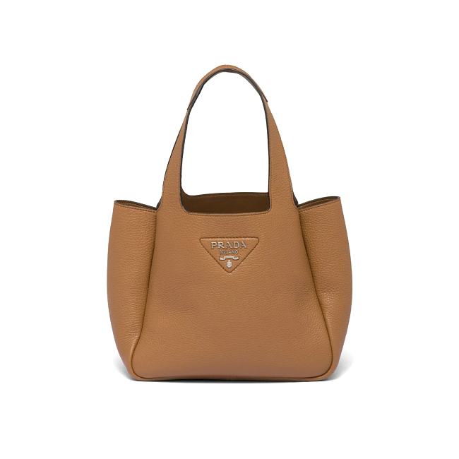 Prada Logo Plaque Tote Bag - Brown 25x21.5x14cm - 1