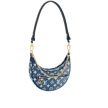 Louis Vuitton Loop Baguette Handbag Denim Jacquard Navy Blue 23x13x6cm