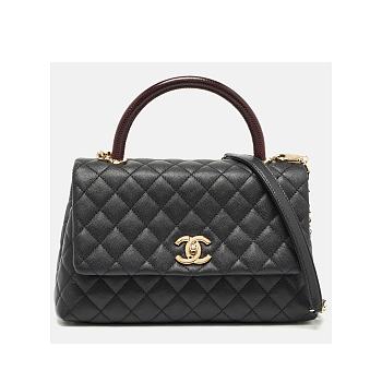 Chanel Black Quilted Caviar Leather and Lizard Embossed Small Coco Top Handle Bag 28.5x11x18cm
