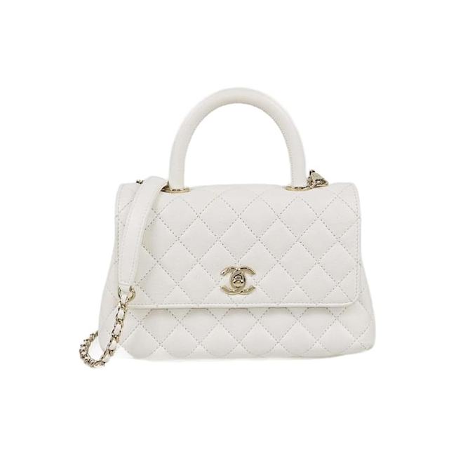Chanel White Caviar Mini Coco Top Handle Bag Leather 22.5x16x9cm - 1