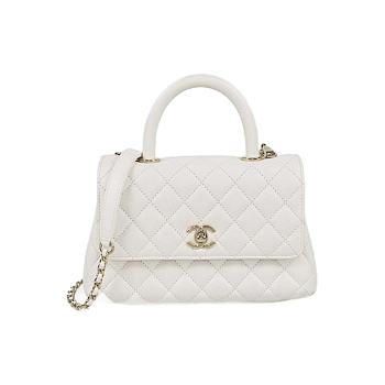 Chanel White Caviar Mini Coco Top Handle Bag Leather 22.5x16x9cm
