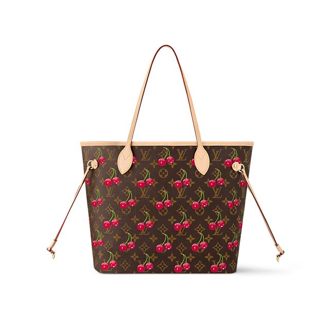 Louis Vuitton X Takashi Murakami Neverfull MM Cherry Brown Monogram Gold Hardware 31cm - 1