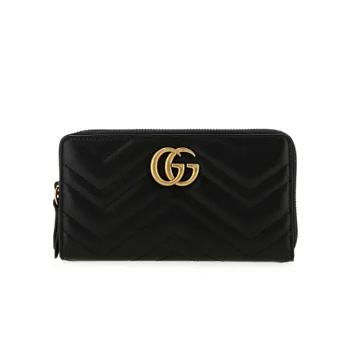 GG Marmont zip around wallet in Black Leather 19x10.5x2cm