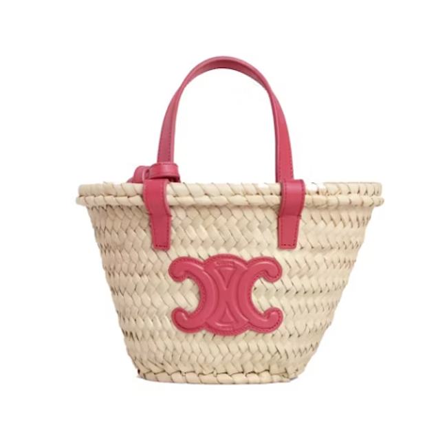 Celine Mini Triomphe Basket Bag in Palm Leaves and Calfskin Lipstick 25x25x15cm - 1
