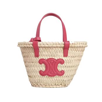 Celine Mini Triomphe Basket Bag in Palm Leaves and Calfskin Lipstick 25x25x15cm