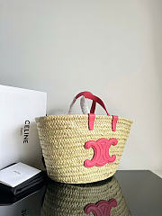 Celine Mini Triomphe Basket Bag in Palm Leaves and Calfskin Lipstick 25x25x15cm - 3