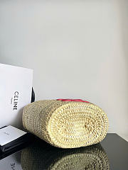 Celine Mini Triomphe Basket Bag in Palm Leaves and Calfskin Lipstick 25x25x15cm - 4