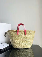 Celine Mini Triomphe Basket Bag in Palm Leaves and Calfskin Lipstick 25x25x15cm - 5