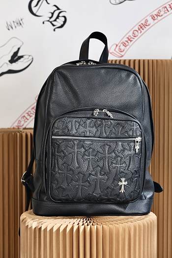 Chrome Hearts 7th Grade Cross Patch Leather Backpack Black 40x31x14CM
