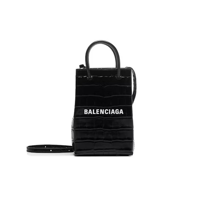 Balenciaga Phone Holder Crossbody Bag Black 12x18x7cm - 1
