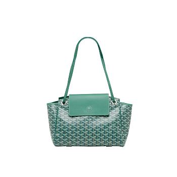 Green Goyard Rouette Handbag with Chevroches Trim and Silver Hardware 30x24x14.5cm