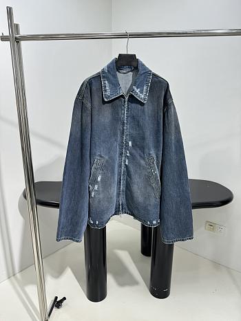 Men's Balenciaga Zip-up Denim Jacket in Blue
