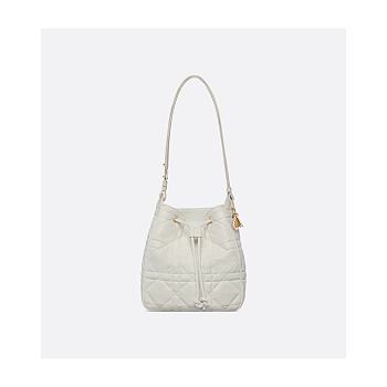 Dior Medium D-Motion Bag Ivory Macrocannage Lambskin 23x24x13cm