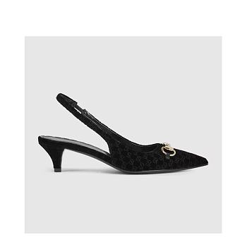 Women's slingback pump with Horsebit in black GG velvet