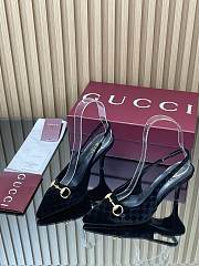 Women's slingback pump with Horsebit in black GG velvet - 5