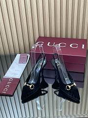 Women's slingback pump with Horsebit in black GG velvet - 4
