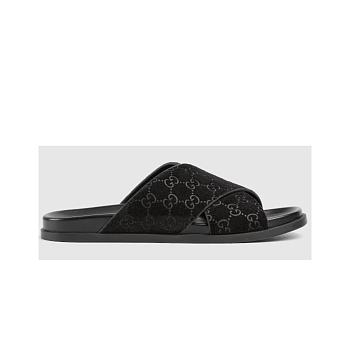 Men's slide sandal in black GG suede
