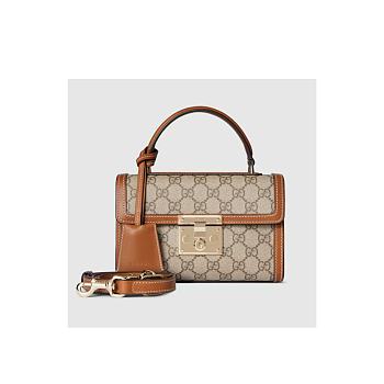 Gucci fabric Padlock small top handle bag in beige and brown 20x13x8cm