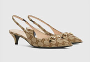 Gucci Horsebit Slingback Pumps Beige Canvas (Women's) 782627 2HK80 9763 - 4