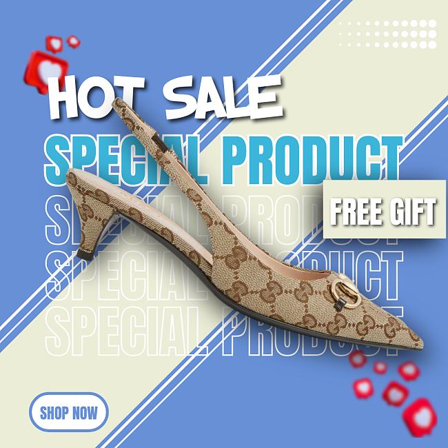 Gucci Horsebit Slingback Pumps Beige Canvas (Women's) 782627 2HK80 9763 - 1