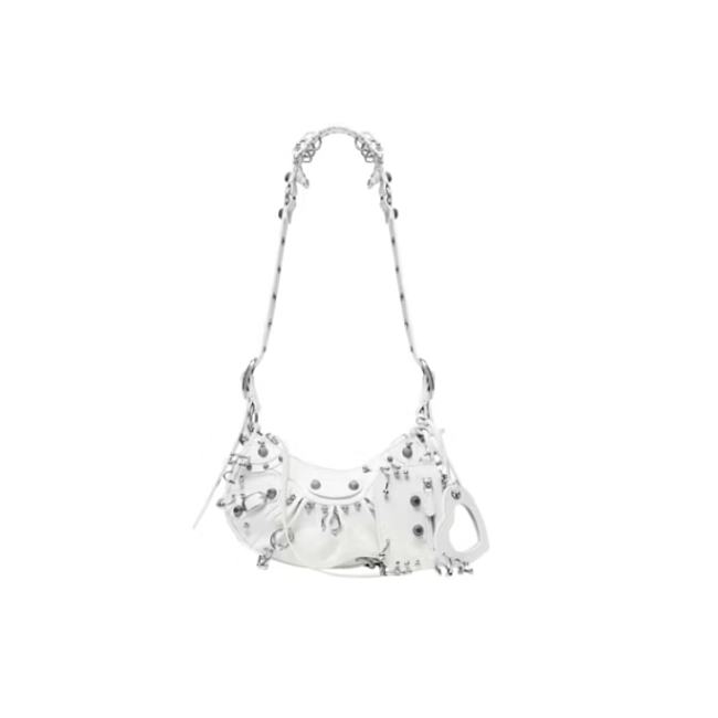 Balenciaga Le Cagole XS Shoulder Bag With Piercing White Arena 671309210G89104  6.3H 10.2W 2.7D Strap 18.1 - 1