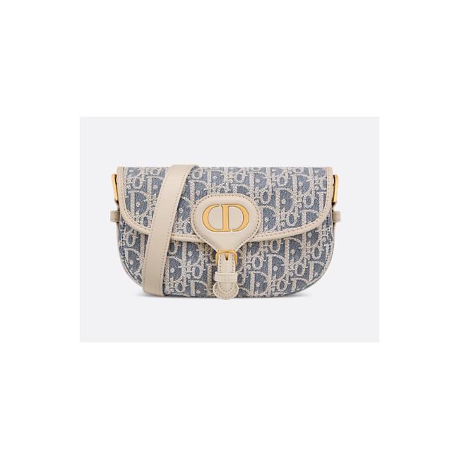 Dior Bobby East-West Bag Blue Dior Oblique Chambray with Raffia Effect and Light Biscuit Smooth Calfskin M9335UDFD_M925 21 x 12 x 5.1 cm - 1