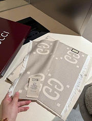 Gucci Jacquard Wool Silk Scarf Ivory And Beige  ‎495592 4G350 9279 W35cm x L190cm - 3