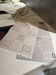 Gucci Jacquard Wool Silk Scarf Ivory And Beige  ‎495592 4G350 9279 W35cm x L190cm - 4