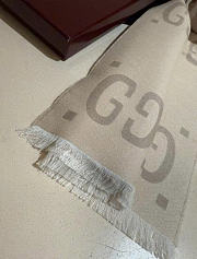 Gucci Jacquard Wool Silk Scarf Ivory And Beige  ‎495592 4G350 9279 W35cm x L190cm - 2
