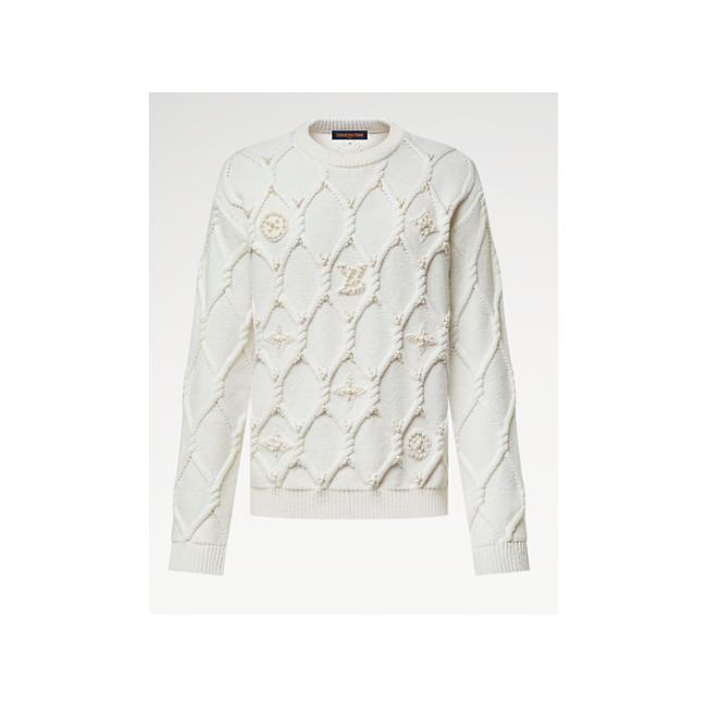 Louis Vuitton Embellished Cable Knit Wool Blend Pullover 1AGJUW - 1