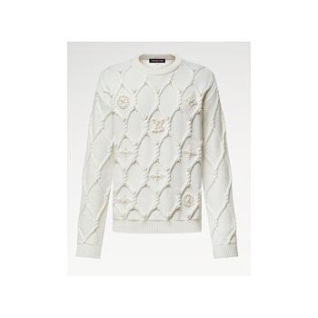 Louis Vuitton Embellished Cable Knit Wool Blend Pullover 1AGJUW