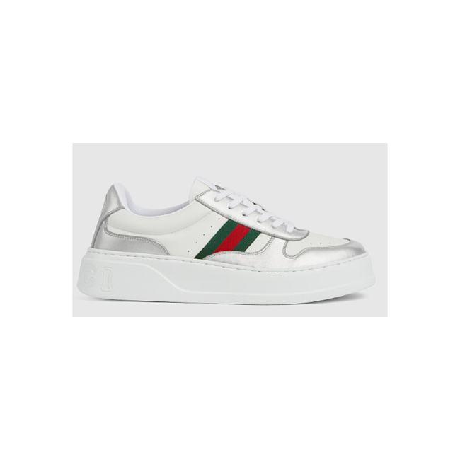Gucci Men's chunky sneaker silver metallic leather 848317 AAFMN 8147  - 1