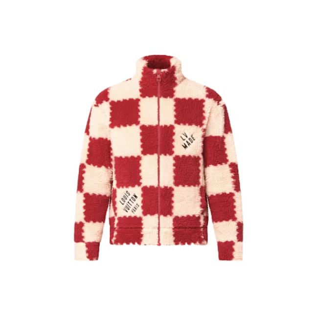 Louis Vuitton x Nigo Jacquard Damier Fleece Blouson Garnet Red 1A9GKK - 1