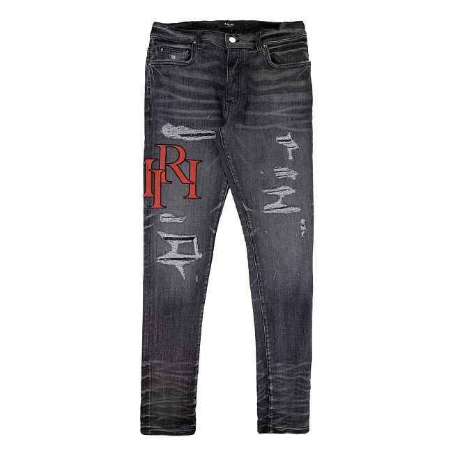 Amiri Staggered Embroidered Logo Jeans Rain Grey - 1