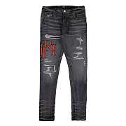 Amiri Staggered Embroidered Logo Jeans Rain Grey - 1