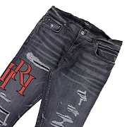Amiri Staggered Embroidered Logo Jeans Rain Grey - 4