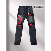 Amiri Staggered Logo Distressed Skinny Jean In Black Red - 1