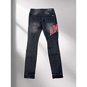 Amiri Staggered Logo Distressed Skinny Jean In Black Red - 6