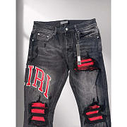 Amiri Staggered Logo Distressed Skinny Jean In Black Red - 3