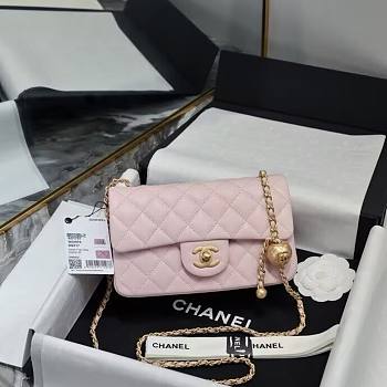 Chanel Mini Flap Bag Metal Ball Pink Lambskin Size 13 × 20 × 7 cm