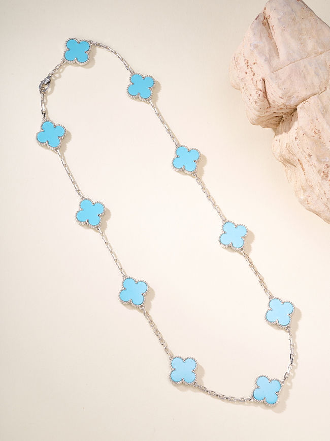 Van Cleef & Arpels 2025 White Gold Turquoise Ten-Flower Necklace - 1