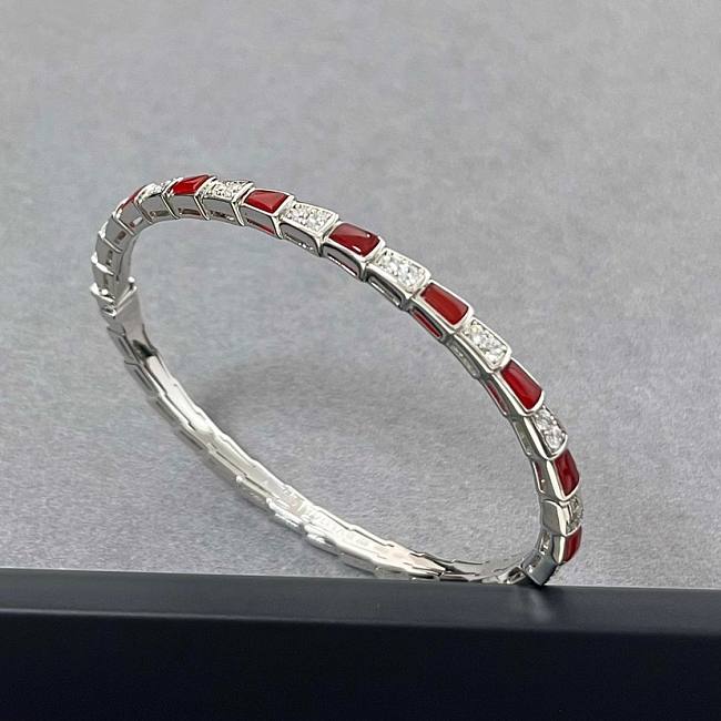 Bulgari snake bone bracelet stone inlay silver  - 1