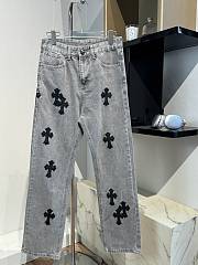 Chrome Heart Jeans Grey with Black cross patch - 6